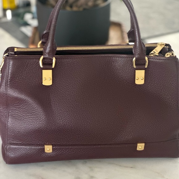 Ralph Lauren pebble leather burgundy bag with gold accents dust bag and tag - Picture 3 of 7